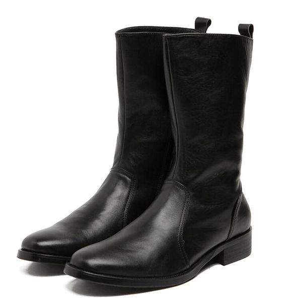 Confortável zíper joelho alto preto botas de inverno dos homens casuais botas de couro genuíno botas de motocicleta designer sapatos formais
