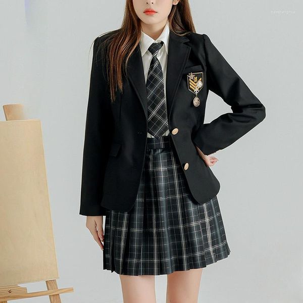 Giyim Setleri Japon JK Schoolgirl İki-Buton Takım Temel İlkbahar Yaz Kadın Kız Ceket Kolej Tarzı Uzun Kollu Üniforma Kat Koreli