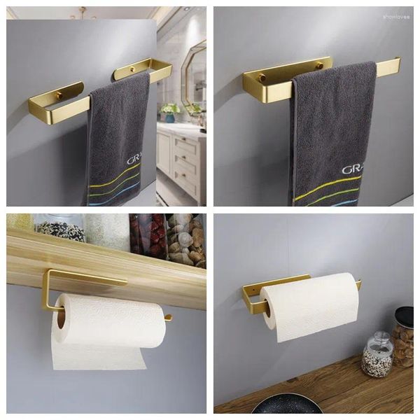 Set di accessori da bagno Portasciugamani in alluminio color oro Spazio Asta di carta da cucina Appeso a parete Accessori per ganci appendiabiti in metallo per bagno