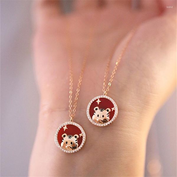 Ciondoli 2023 Zodiaco Tigre Collana con pendente per gioielli da donna Squisito zircone animale Argento 925 catena girocollo Accessori femminili