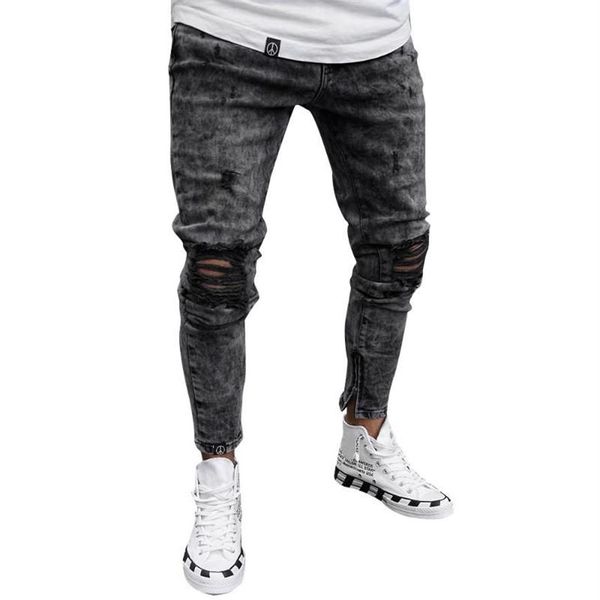 Jeans da uomo Uomo Nero Grigio Skinny Strappato Casual Slim Fit Distressed Pantaloni in denim elasticizzato con foro elasticizzato Primavera Autunno Pantaloni maschili297x