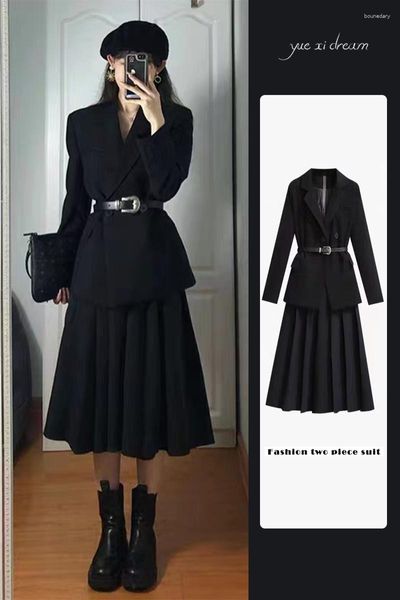 Vestido de duas peças unxx início do outono 2023 mulheres elegante estilo salgado sofisticado senhora blazer jaqueta emagrecimento terno de alta qualidade moda