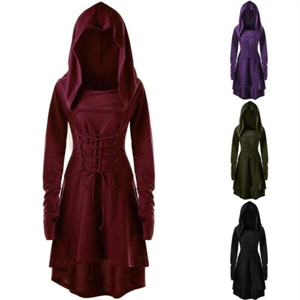 Casual Kleider Vintage Renaissance Kleid Mittelalterliche Cosplay Kostüme für Frauen Halloween Mit Kapuze Festival Party Kleidung Plus Größe Ve245Y