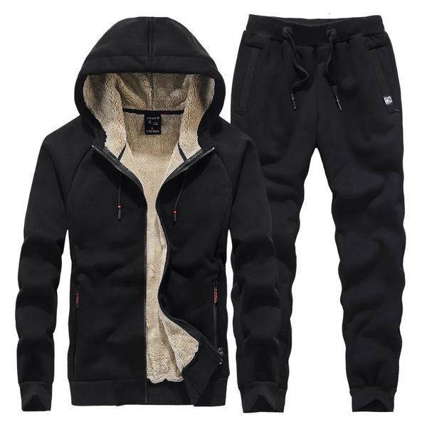 Fatos masculinos Fur Mens Tracksuits Inverno Conjunto Masculino Quente Hoodies Tracksuit Casual Fleece Cashmere Moletons Calças 2 Peças Set Sportswear 231007