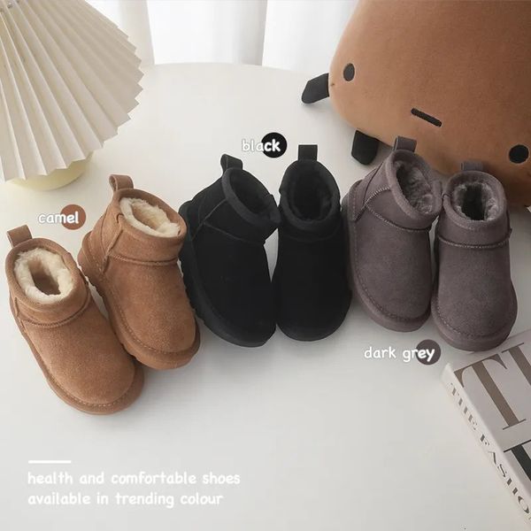 Botas crianças inverno neve bebê vaca camurça superior quente com grosso pelúcia meninos meninas hightop para tempo frio 231007