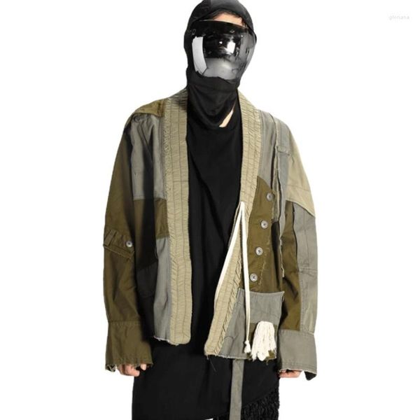 Erkek Ceketler Tasarımcı Orijinal Wasteland tarzı kıyafetler Avant-Garde Düzensiz Renk Eşleşmesi Yıkanmış Eski Pamuk Ceket Erkekler ve Erkekler Ceket