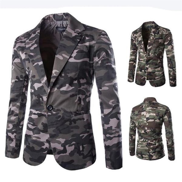 Giacca da uomo nuova giacca slim fit giacca da uomo moda blazer mimetico stile casual giacca militare a bottone singolo per uomo225q