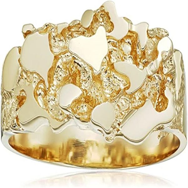 Anel de pepita texturizado de aço inoxidável masculino e feminino 14k 18k 24k sólido amarelo banhado a ouro casal de corte de diamante j2824