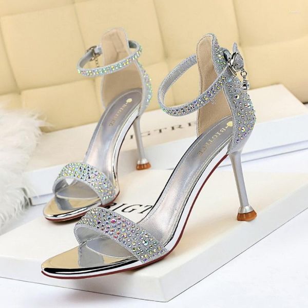 Scarpe eleganti Sexy strass Tacchi alti Donna Matrimonio Estate Moda Open Toe Sandali a spillo Sandali da donna dorati Mujer