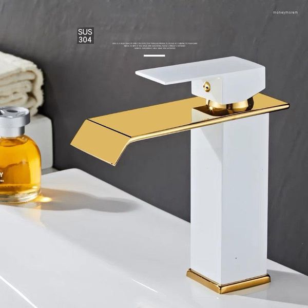 Rubinetti per lavandino del bagno Rubinetto a cascata Rubinetto per lavabo quadrato in acciaio inossidabile placcato nero