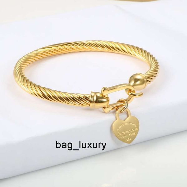 Moda de luxo a cabo Titanium Steel Bangle Wire Color Gold Love Heart Charm Brangelet com fechamento do gancho para homens homens de casamento Presentes de jóias1