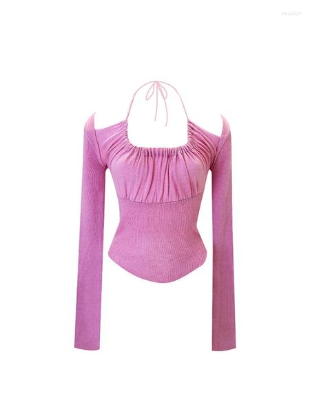 Suéteres femininos rosa vermelho pulôver camisola de malha 90s harajuku coreano vintage manga longa magro moda 2000s roupas outono 2023