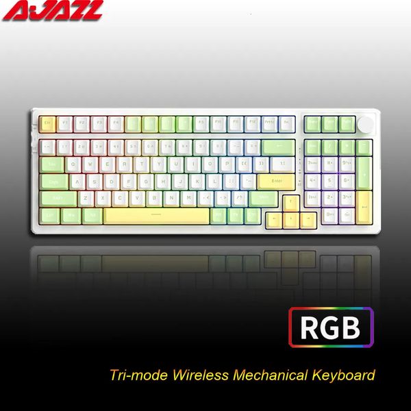 Teclado cobre ajazz ak992 jogos mecânicos rgb 100 teclas swap 5.0 bluetooth sem fio 2.4g usb para pc gamer desktop 231007