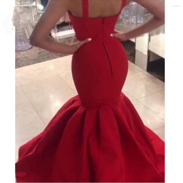 Vestidos de festa sexy 2023 vermelho sereia noite longo cintas de espaguete querida zíper voltar vestidos de cetim vestido de baile