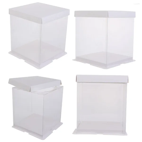 Retire recipientes caixa de bolo de transparência 4 peças caixas brancas de embalagem de aniversário para embalagem caixa de sobremesa |