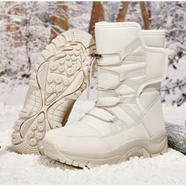 Stivali da trekking da donna da neve da uomo caldi di grandi dimensioni scarpe alte in cotone tinta unita punta tonda piattaforma Botas De Nieve