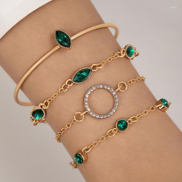 Charm-Armbänder, chinesische und englische Edelstein-Imitation, kreisförmiges, leichtes Luxus-Armband, Set aus vier grünen Kristall-Damenarmbändern