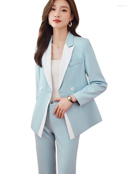 Zweiteilige Damenhose, modisch, rot, gelb, blau, gestreift, Damen, formeller Hosenanzug, Damen, Damen, Business-Arbeitskleidung, Jacke und Hose, Blazer 2