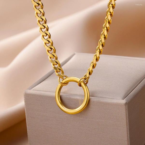 Anhänger Halsketten Runde Geometrische Halskette Für Frauen Stainels Stahl Einfache Gold Farbe Raute Trendy Schmuck Geschenk