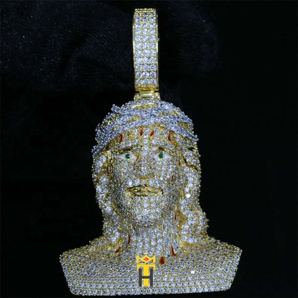 Designerschmuck 925 Kette Neues Full Diamond Porträt Hip Hop Männer Jesus Stück Anhänger