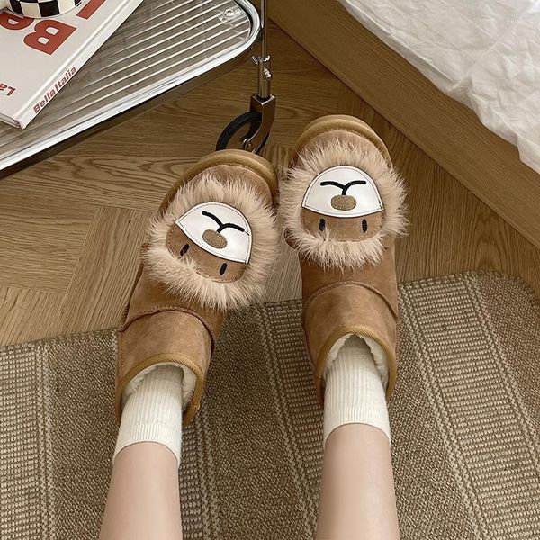 Botas femininas neve tubo curto engrossado sapatos de algodão antiderrapante inverno estudante cáqui botas de mujer