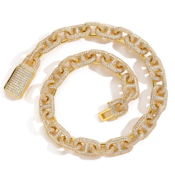 Collana cubana Miami da 15 mm Catena cubana bling bling in oro placcato argento ghiacciato per uomo donna