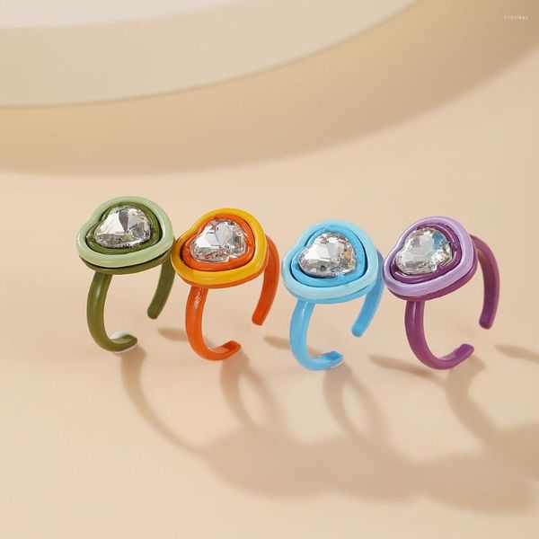 Cluster-Ringe, herzförmiger Kristall-Harz-Ring für Frauen, Männer, Paare, Mädchen, verstellbar, bunt, offen, Geschenke, Schmuck