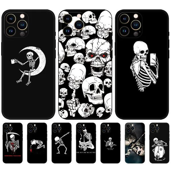 Capas de Halloween para iPhone 15 Pro Max 14 Plus 13 12 11 XR XS X 8 7 6 Crânio Fantasma Macio TPU Amante Feliz Impressão Lua Rosa Flor Preta Moda Celular Celular Capa Traseira Pele