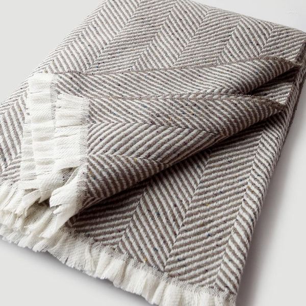 Battaniye yün battaniye şal çizgili yumuşak sıcak klima kapak kanepe yatak örtüsü seyahat şekerleme ev dekorasyon