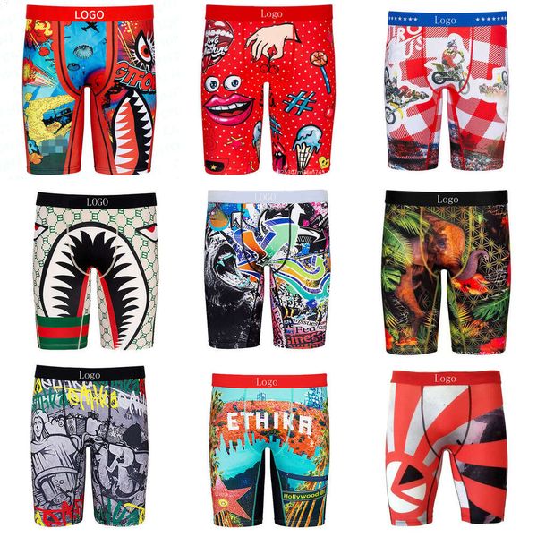 Designer Logo Uomo Boxer Mutande piatte Serie Shark Stampato Sport Traspirante Seta ghiacciata Asciugatura rapida Biancheria intima attillata S-XXXL