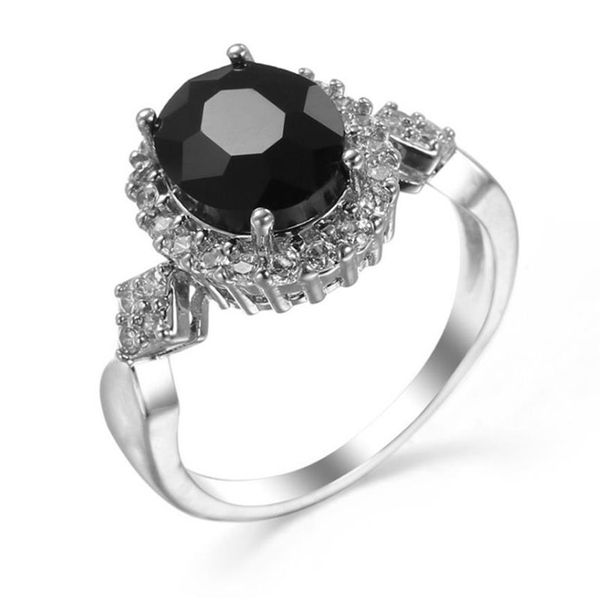 Luckyshine 6 PZ 1 LOTTO Fiore di Natale a forma ovale naturale Onice nero Cubic Zirconia Gemme Anelli in argento Gioielli da sposa299R