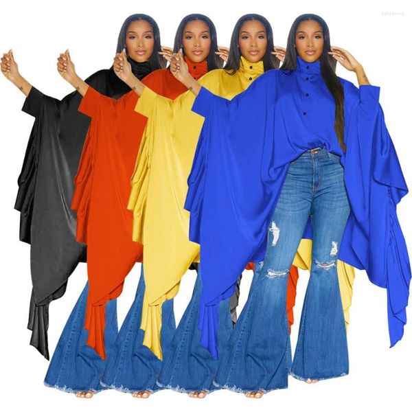 Женские блузки 2023, осень-зима, модные женские плиссированные длинные рубашки с шалью, однобортные индивидуальные топы с воротником-стойкой, женские топы