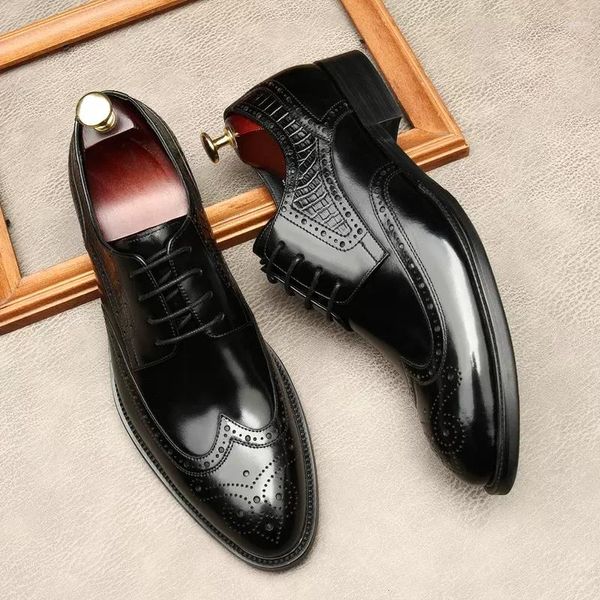 Scarpe eleganti da uomo d'affari scarpe in pelle oxford vera festa di nozze ufficio nero per abito moda maschile brogue