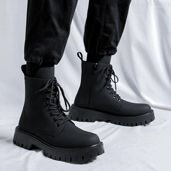 Botas homens preto tênis para casual couro estilo de rua tornozelo ao ar livre moda alta superior atacado sapatos punk