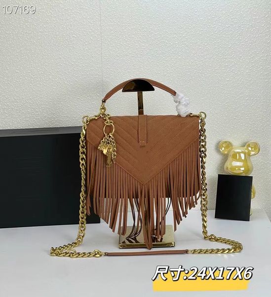 Originale Einkaufstasche in Einzelqualität, umbenannte Designer-Tasche, alte, elegante Damen-Umhängetasche aus gefrostetem Leder mit Quaste und Handtasche, Umhängetasche mit Box