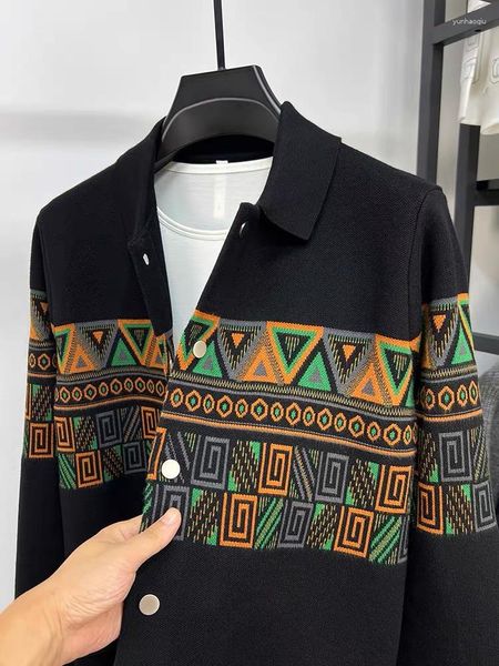 Erkek Ceketler Düzenli Marka Retro Örgü Ceket Sonbahar 2023 Zarif Etnik Stil Jacquard Sıradan Sweater Hırka Yüksek kaliteli ceket