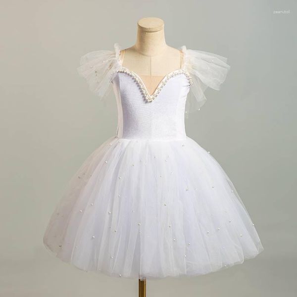 Bühnenkleidung Ballerina Kleid Weiß Mädchen Erwachsene Frauen Kinder Lange Romantische Ballett Tutu Mädchen Schwanentanz Performance Kostüme