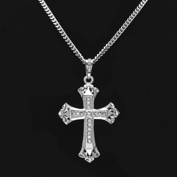 HipHop Katholische Halskette mit großem Kreuz-Anhänger, 18 Karat Gold, versilbert, lange Halskette, Anhänger für Männer und Frauen, Geschenke 282B