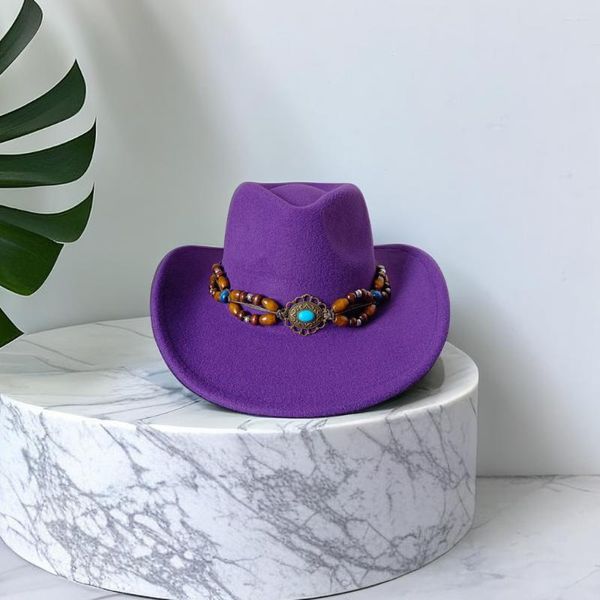 Berretti all'ingrosso Cappello da cowboy viola 2023 Feltro monocromatico da uomo e da donna a tesa larga in stile cavaliere all'aperto