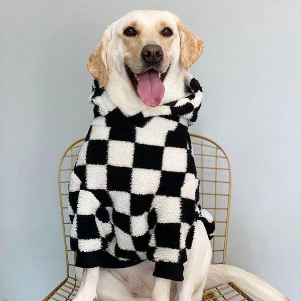 Abbigliamento per cani 50kg Inverno Grandi Felpe con cappuccio Maglione in pile Labrador Golden Retriever Scacchiera Vestiti per animali Costume grande