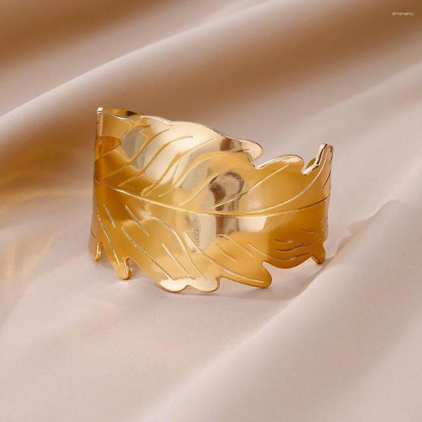 Pulseira de aço inoxidável pulseiras pulseiras para mulheres textura em relevo folha aberta grosso casal pulseira jóias acessórios