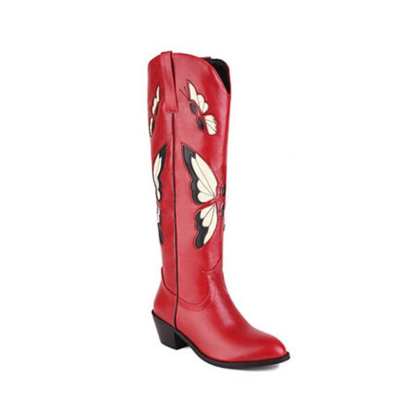 40-46 botas femininas grandes borboleta cor combinando botas altas de salto grosso g441 231003