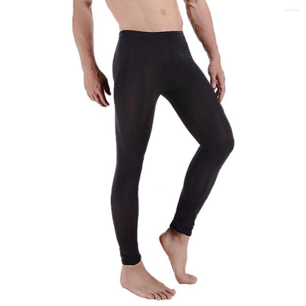 Herren-Nachtwäsche, sexy Penis-Beutel-Unterhose, ultradünne Herren-Leggings aus Eisseide, durchsichtige Schlafhose, lange Unterhose für Herren