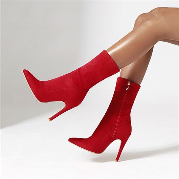 Botlar pxelena seksi stiletto yüksek topuklu kadınlar için streç 2023 sürü parti elbise tarih ofis bayan ayakkabıları kırmızı mavi siyah 34-43