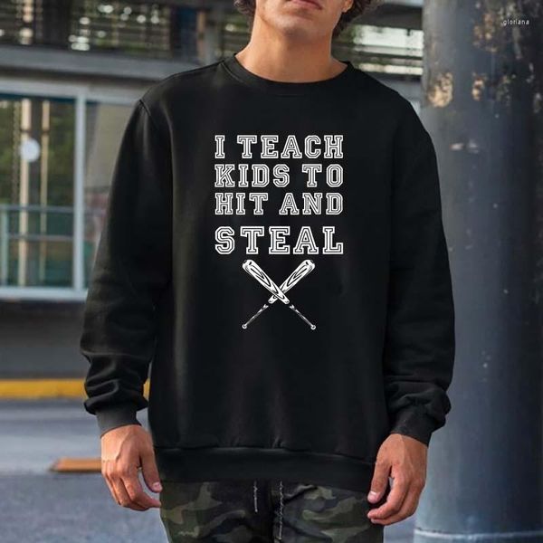 Herren-Kapuzenpullover „I Teach Kids To Hit And Steal“-Grafik-Sweatshirts für Männer und Frauen, Streetwear, Rundhalsausschnitt, Kapuzenoberteile, übergroße Baumwolle