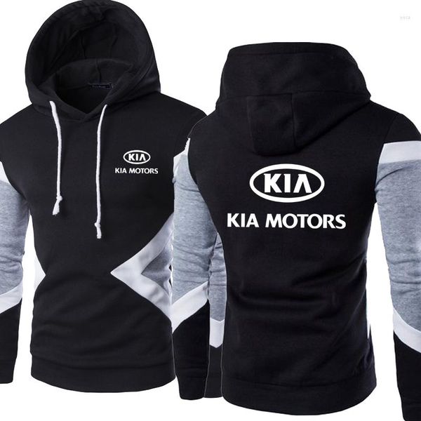 Hoodies masculinos 2023 moda primavera outono kia motores retalhos pulôver moletom casual manga longa algodão com capuz