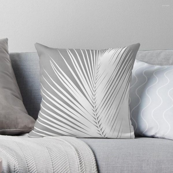 Kissen Palmblatt grau / grau und weiß Überwurf Luxus Wohnzimmer dekorativ S Sofabezüge Weihnachtsbezüge