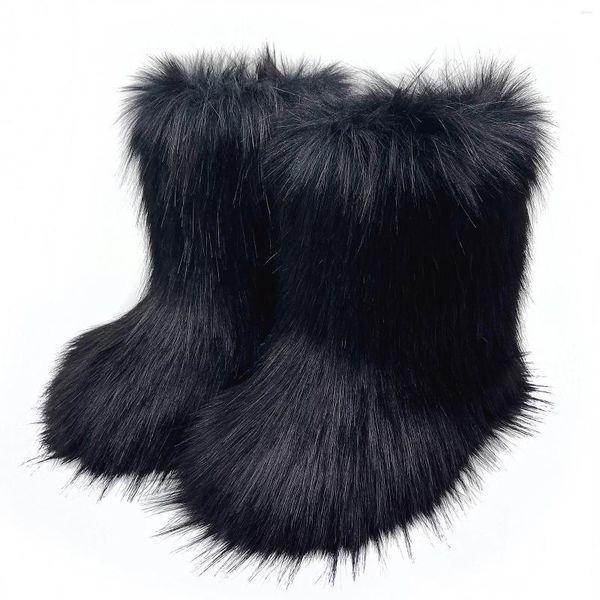 Botas 2023 Inverno Pele Neve para Mulheres Fluffy Furry Faux Ski Mulher Grosso Racoon Mink