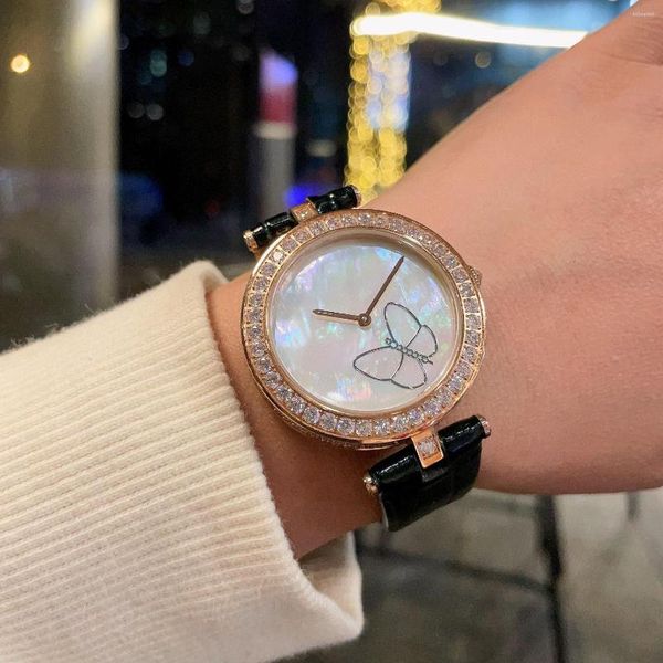 Orologi da polso Orologio da donna di moda di alta qualità Designer di lusso di marca al quarzo impermeabile farfalla elegante orologio da donna in pelle con diamanti regalo