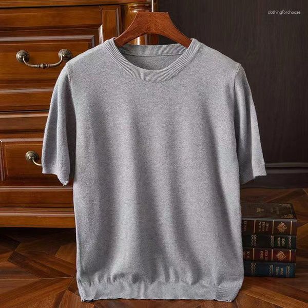 Camisas masculinas de caxemira t-shirt de malha de manga curta base suéter o-pescoço tamanho grande meia manga blusa de lã pura primavera verão tops tee
